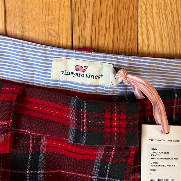 Vineyard Vines Nantucket Tartan Red Velvet Cocktail Pants Size 4 - Picture 3 of 11